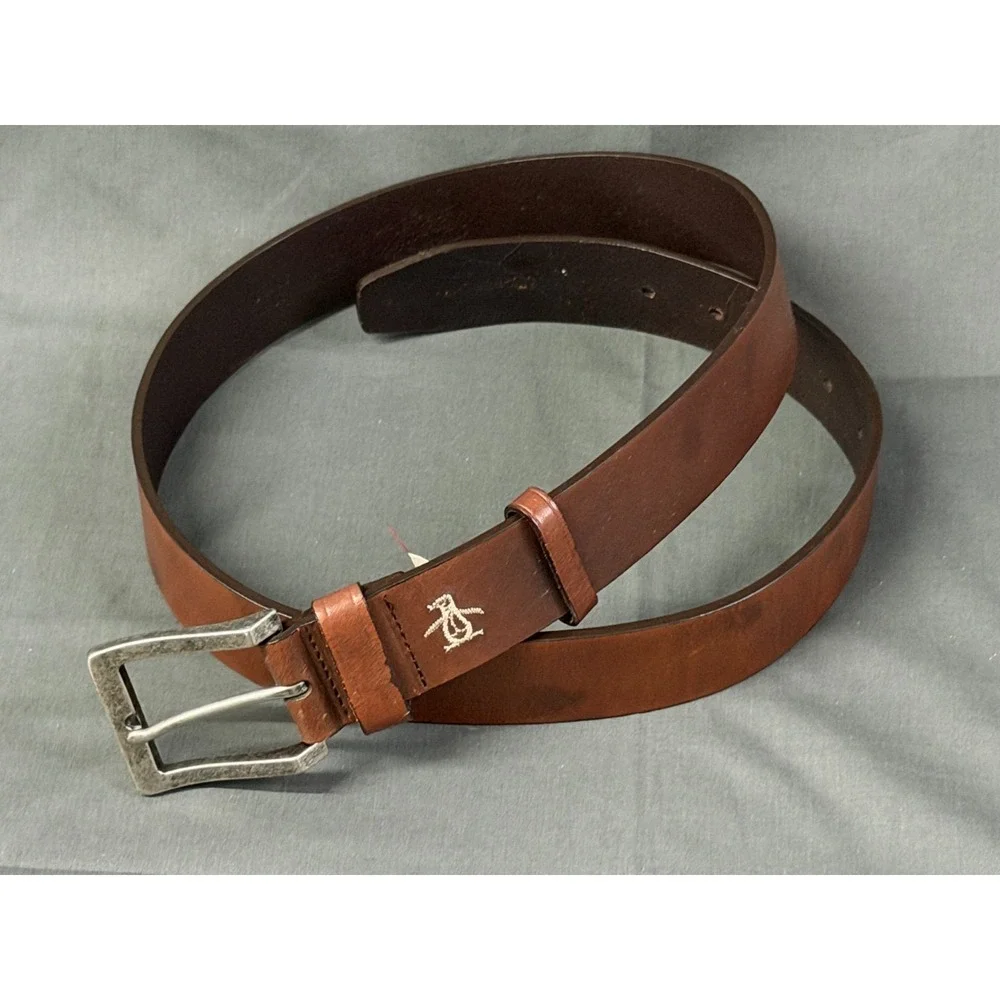 Original Penguin by Munsingwear Brown Full Grain Leather Belt Mens 34 Penguin